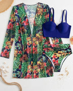 Biquíni + Saída de Praia Meia Taça Com Estampado Tropical