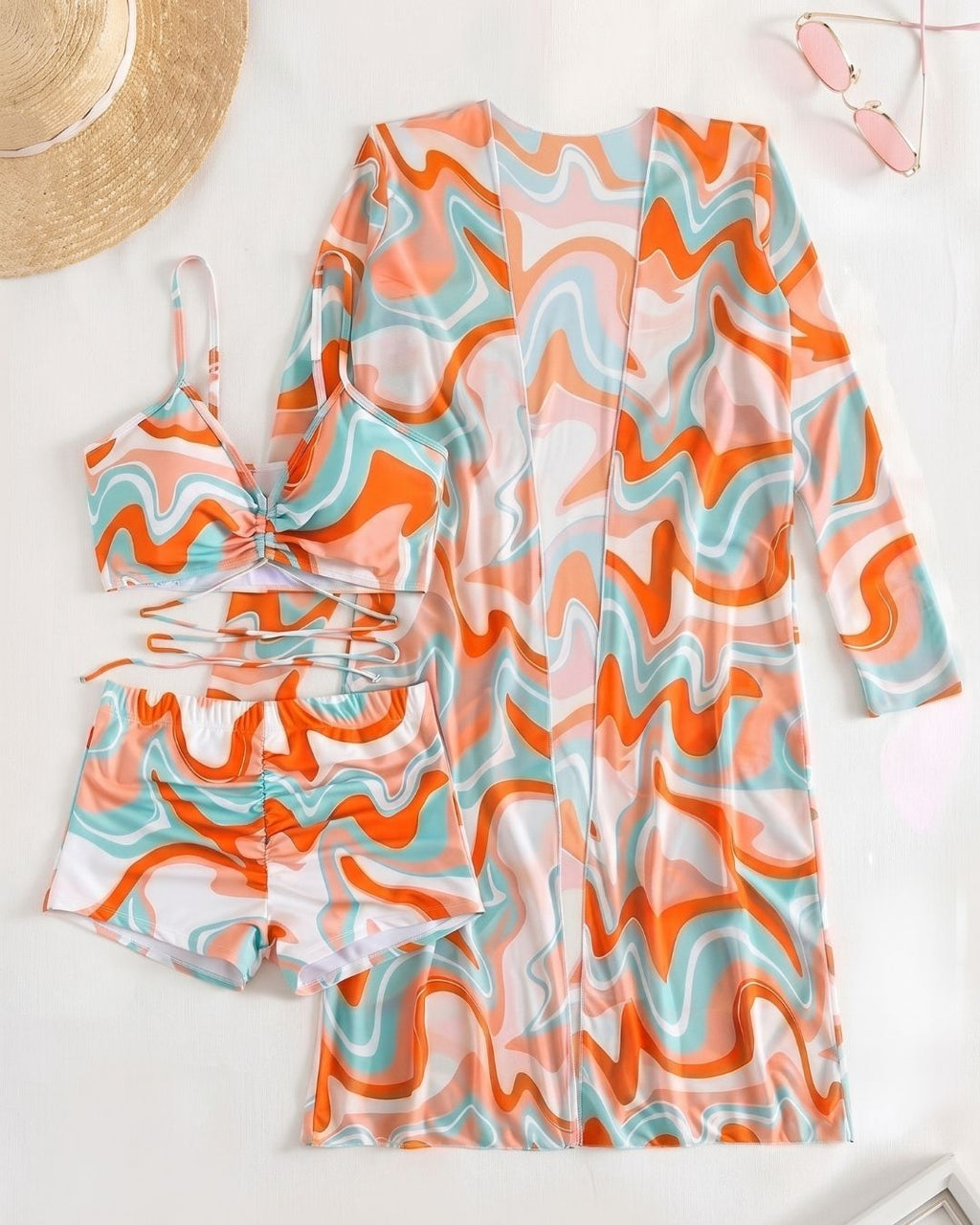 Biquíni + Saída de Praia Estampado Estilo Resort Retro