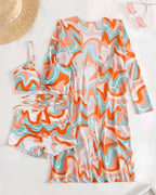 Biquíni + Saída de Praia Estampado Estilo Resort Retro