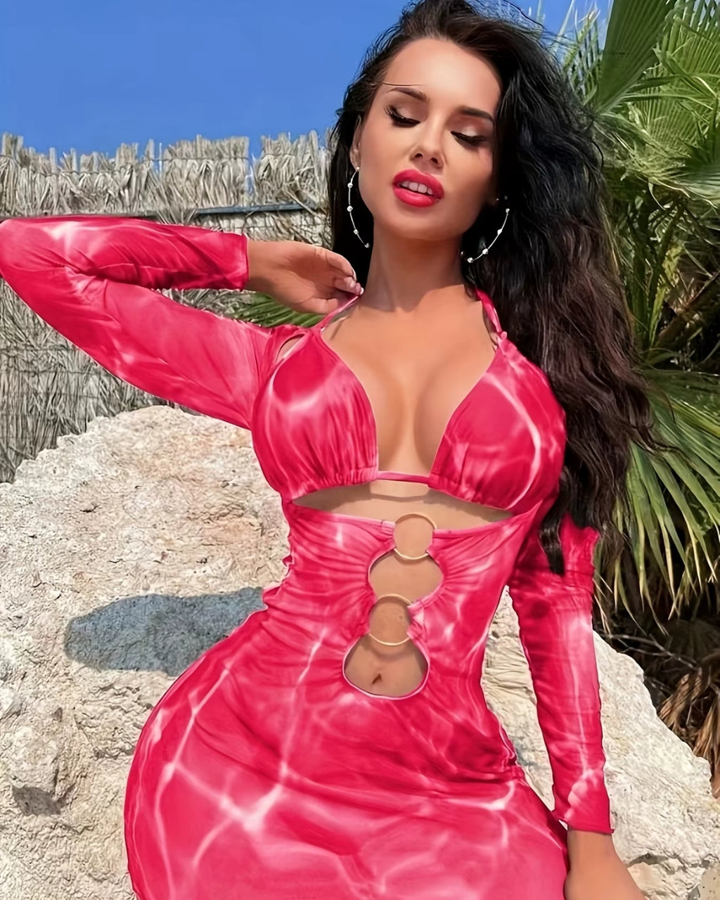 Biquíni Triângulo + Vestido Transparente Com Argolas