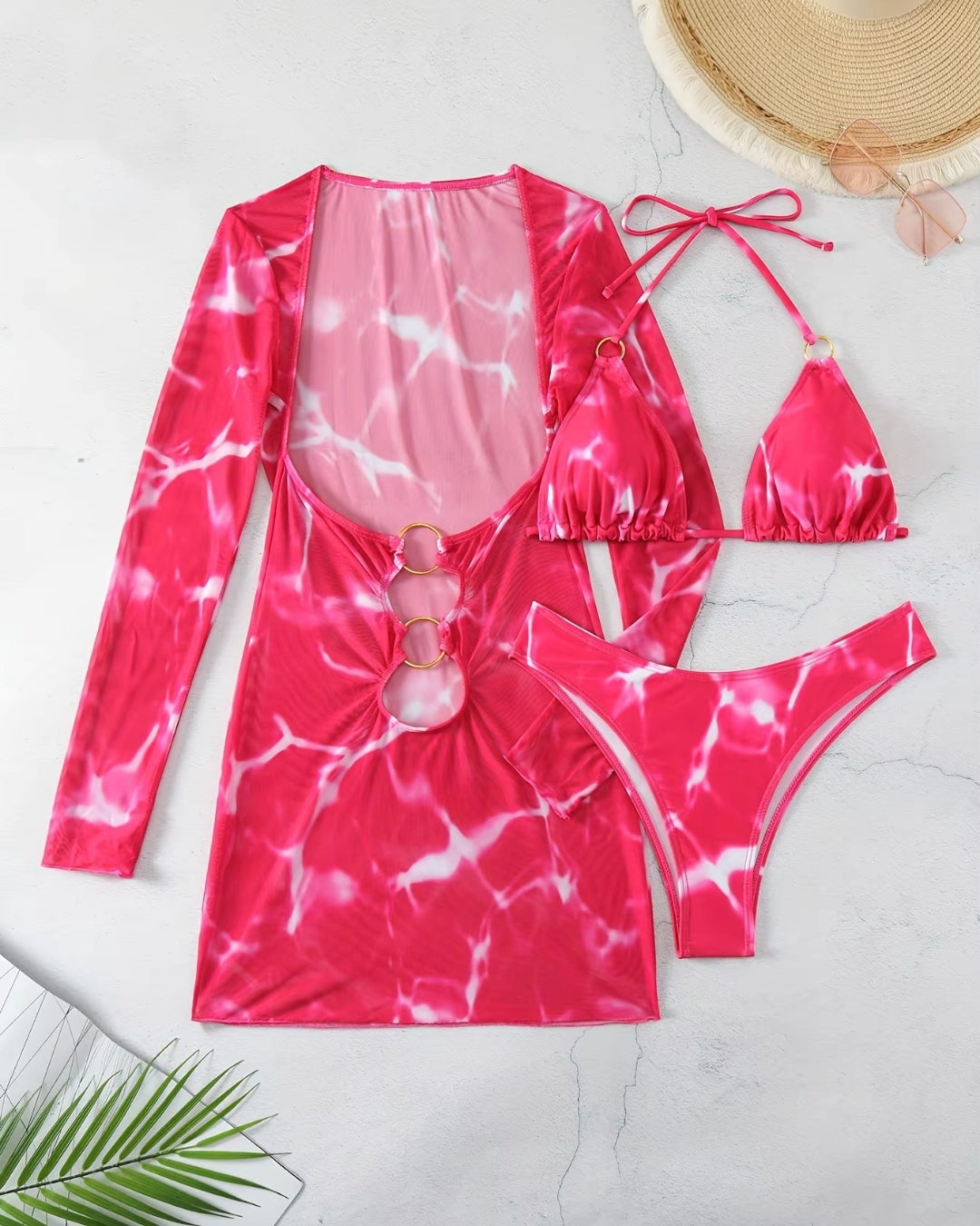Biquíni Triângulo + Vestido Transparente Com Argolas