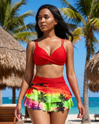 Conjunto de Praia Saia Curta Com Top Cruzado Estampado