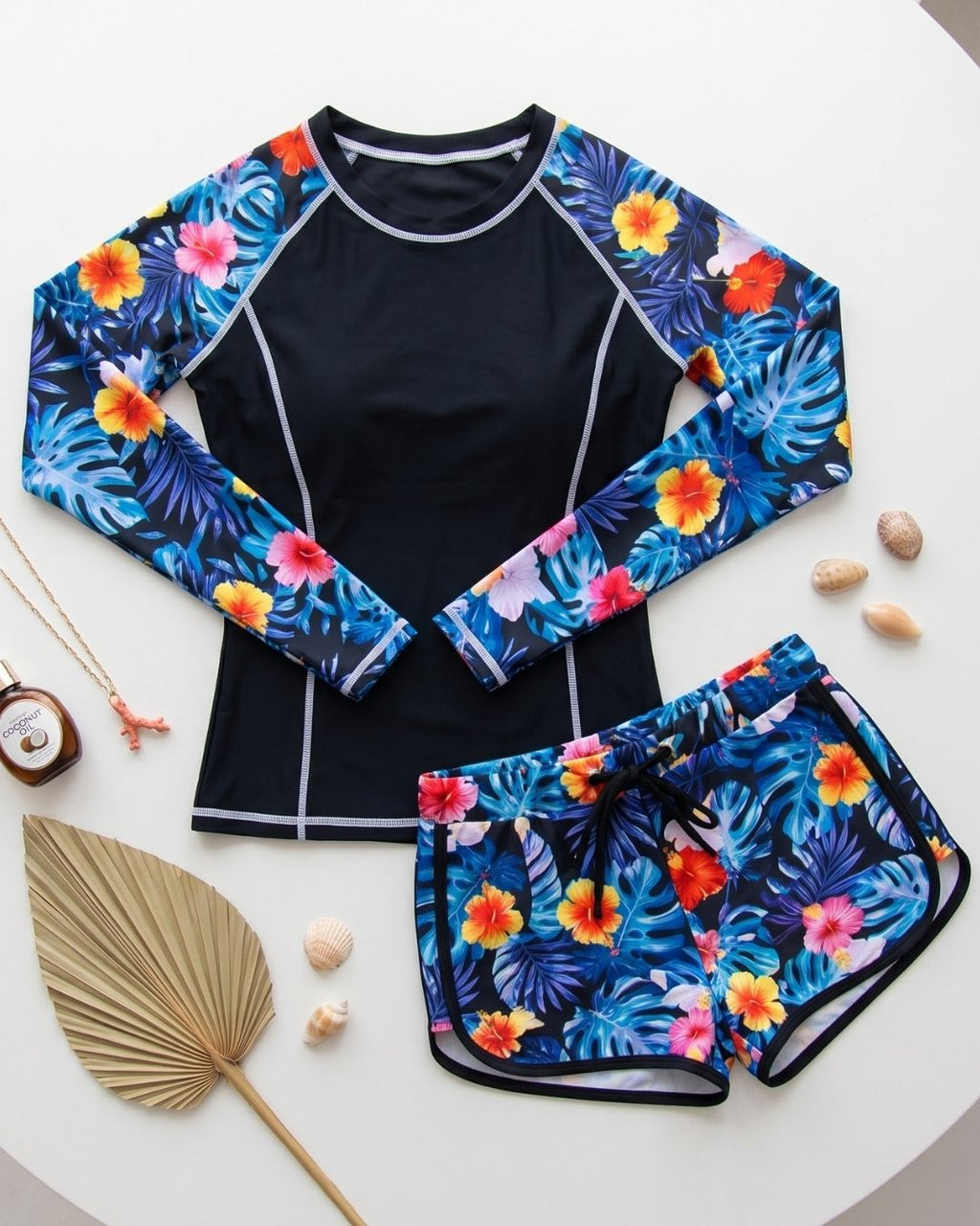 Conjunto de Praia Calções Com Estampado Tropical