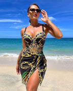 Fato de Banho + Saída de Praia Estampado Estilo Resort