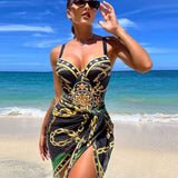 Fato de Banho + Saída de Praia Estampado Estilo Resort