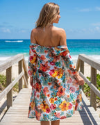 Biquíni + Saída de Praia Floral Com Quimono Comprido