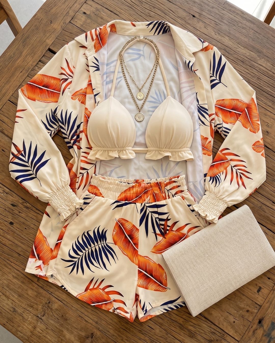 Conjunto de Praia Calções + Quimono Estampado Resort