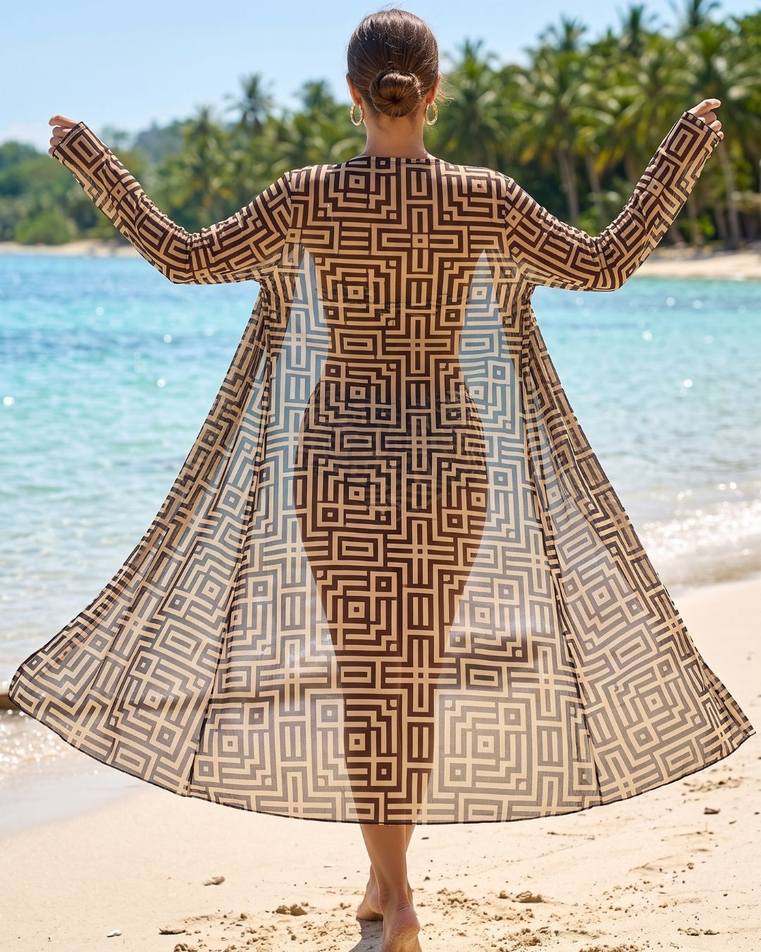 Conjunto de Praia Com Calções E Quimono Comprido