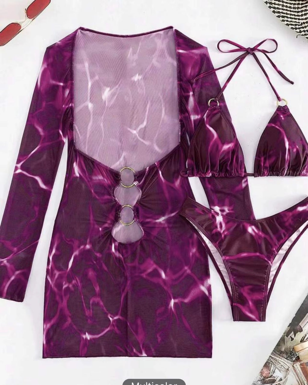 Biquíni Triângulo + Vestido Transparente Com Argolas