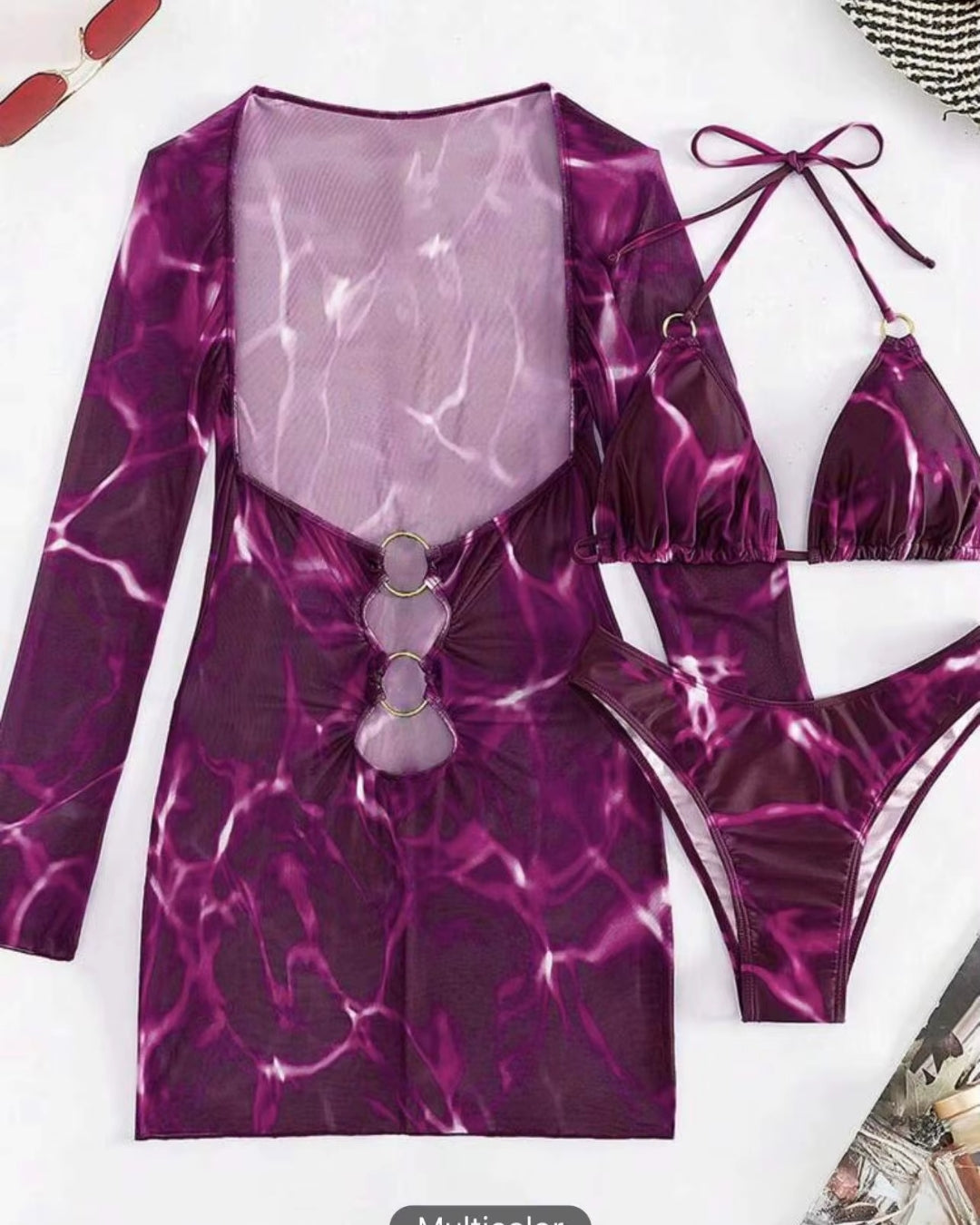 Biquíni Triângulo + Vestido Transparente Com Argolas