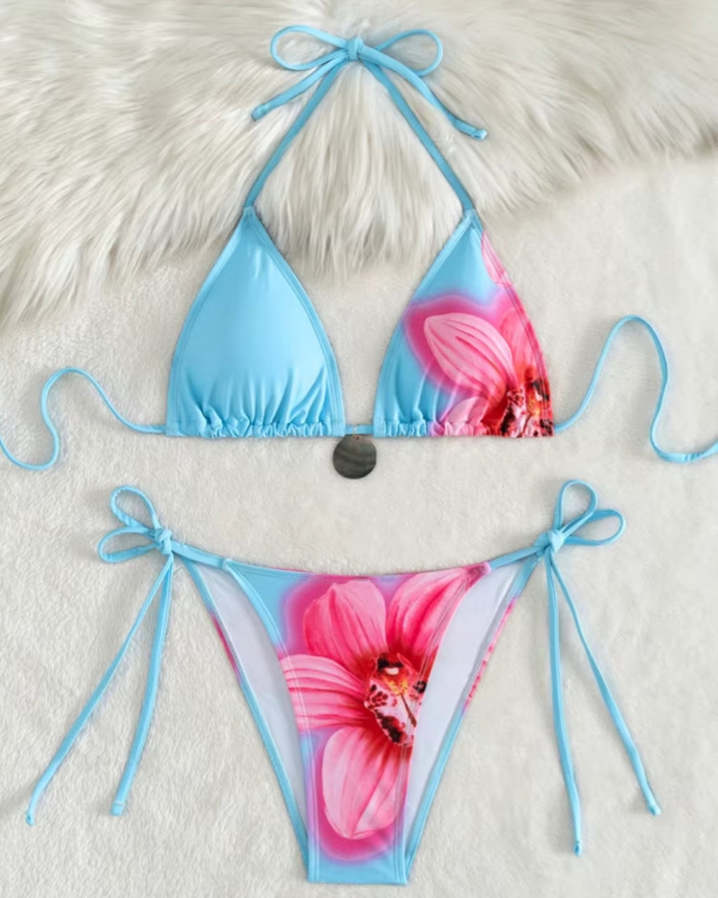 Biquíni Triângulo Com Laços E Estampado Floral Hibisco