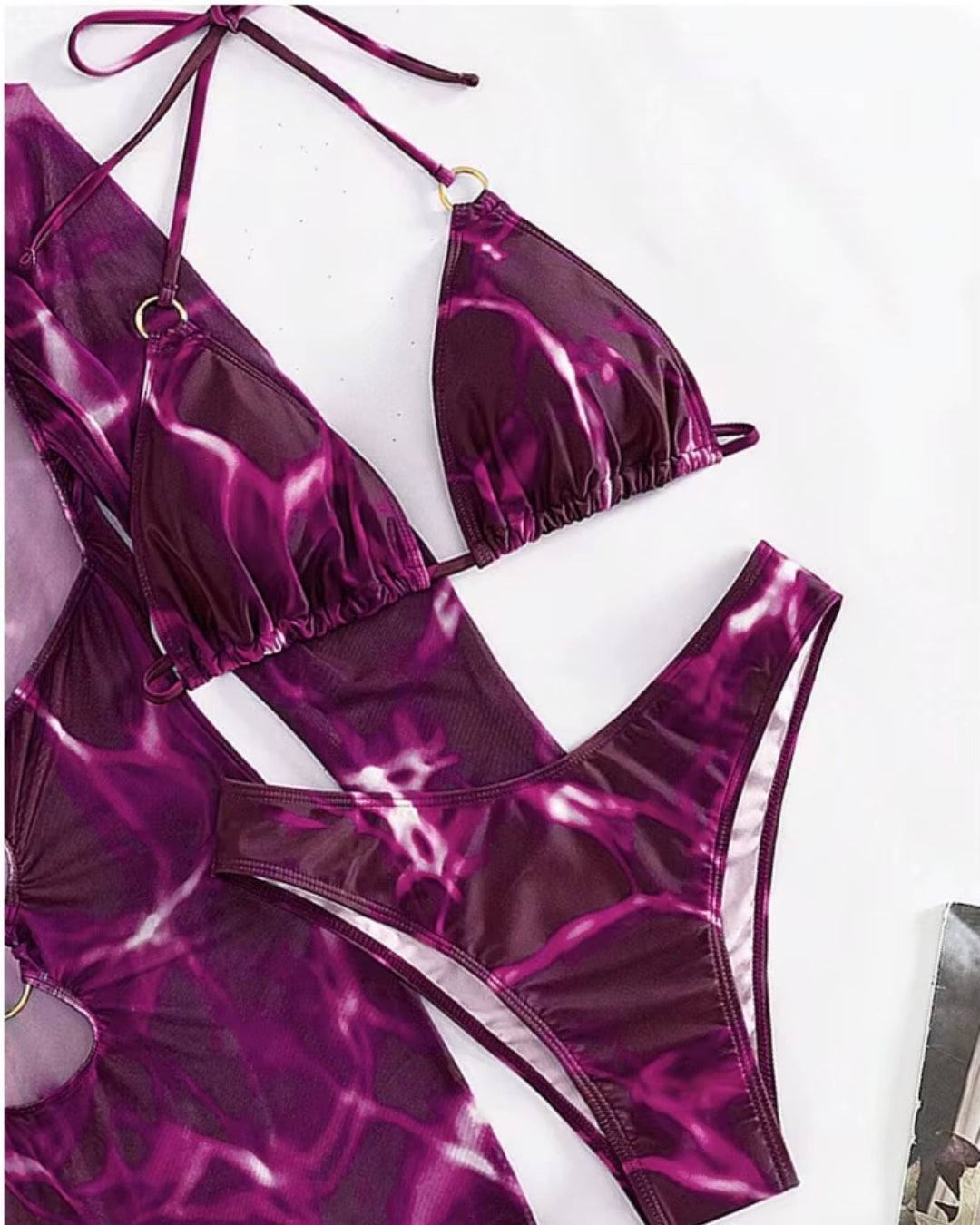 Biquíni Triângulo + Vestido Transparente Com Argolas