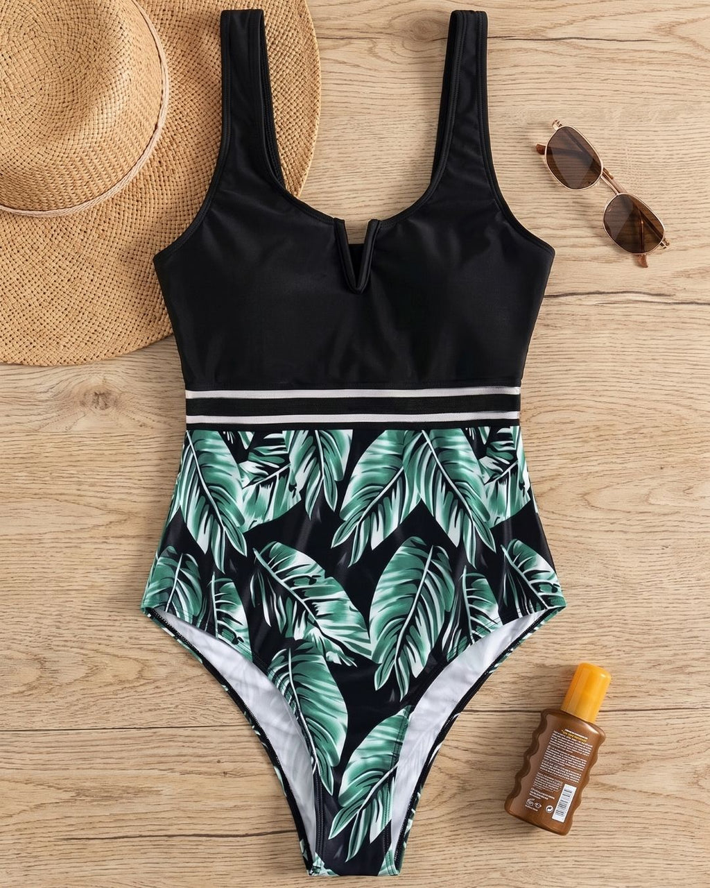 Fato de Banho Modelador Com Tule E Estampado Tropical
