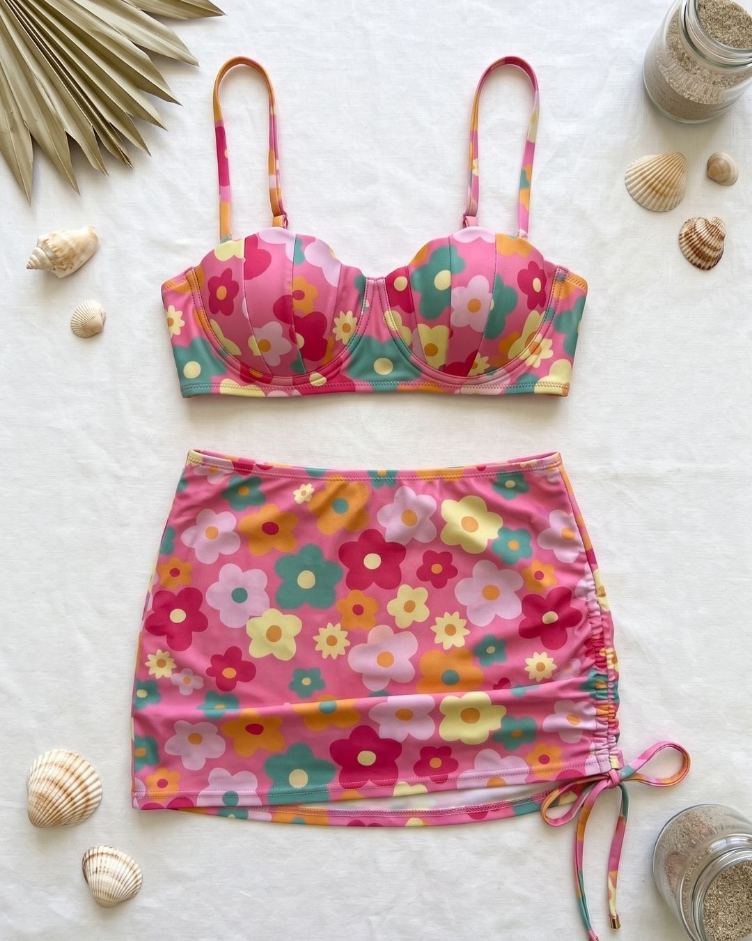 Biquíni + Saia Floral Com Top Meia Taça Estruturado