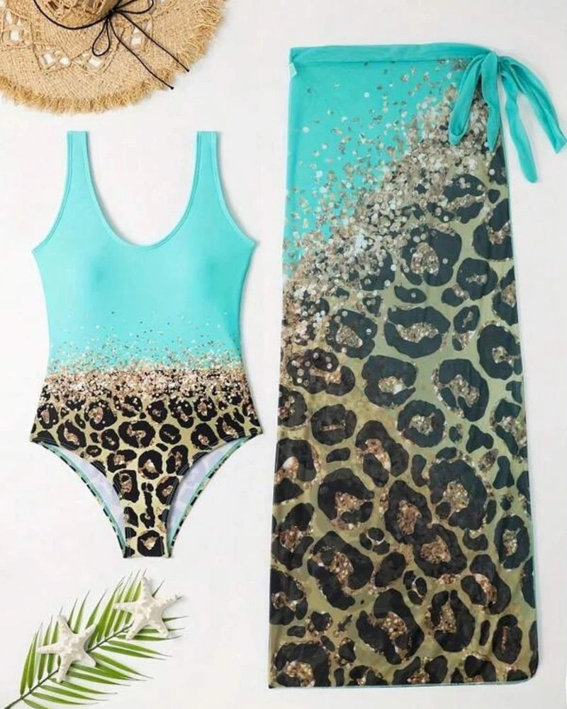 Fato de Banho + Saída de Praia Animal Print Estilo Resort