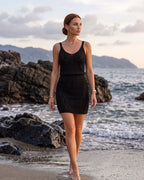 Saída de Praia Vestido Em Malha Perfurada Com Alças