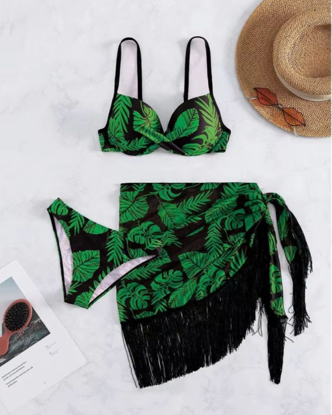 Biquíni Push-Up Estampado + Saída Pareô Com Franjas