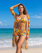 Biquíni + Saída de Praia Estampado Estilo Resort Retro