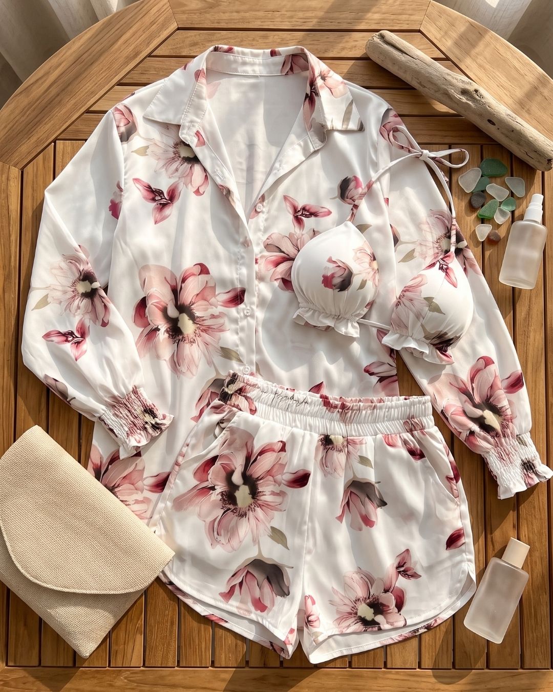 Conjunto de Praia Calções + Quimono Estampado Resort