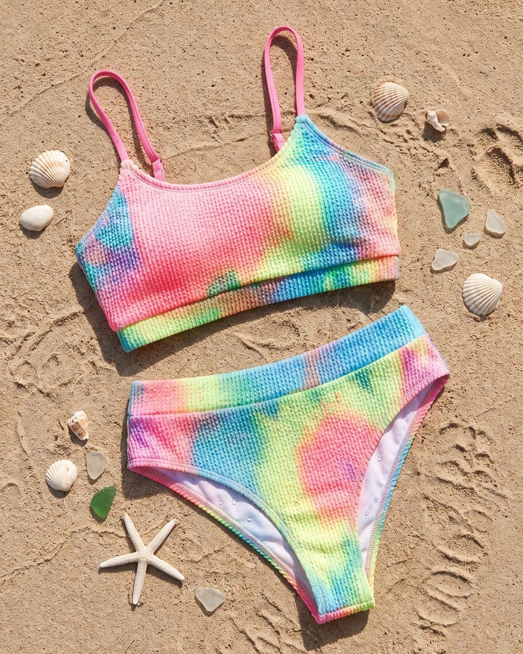 Biquíni Cintura Alta Texturizado Com Estampado Tie-Dye