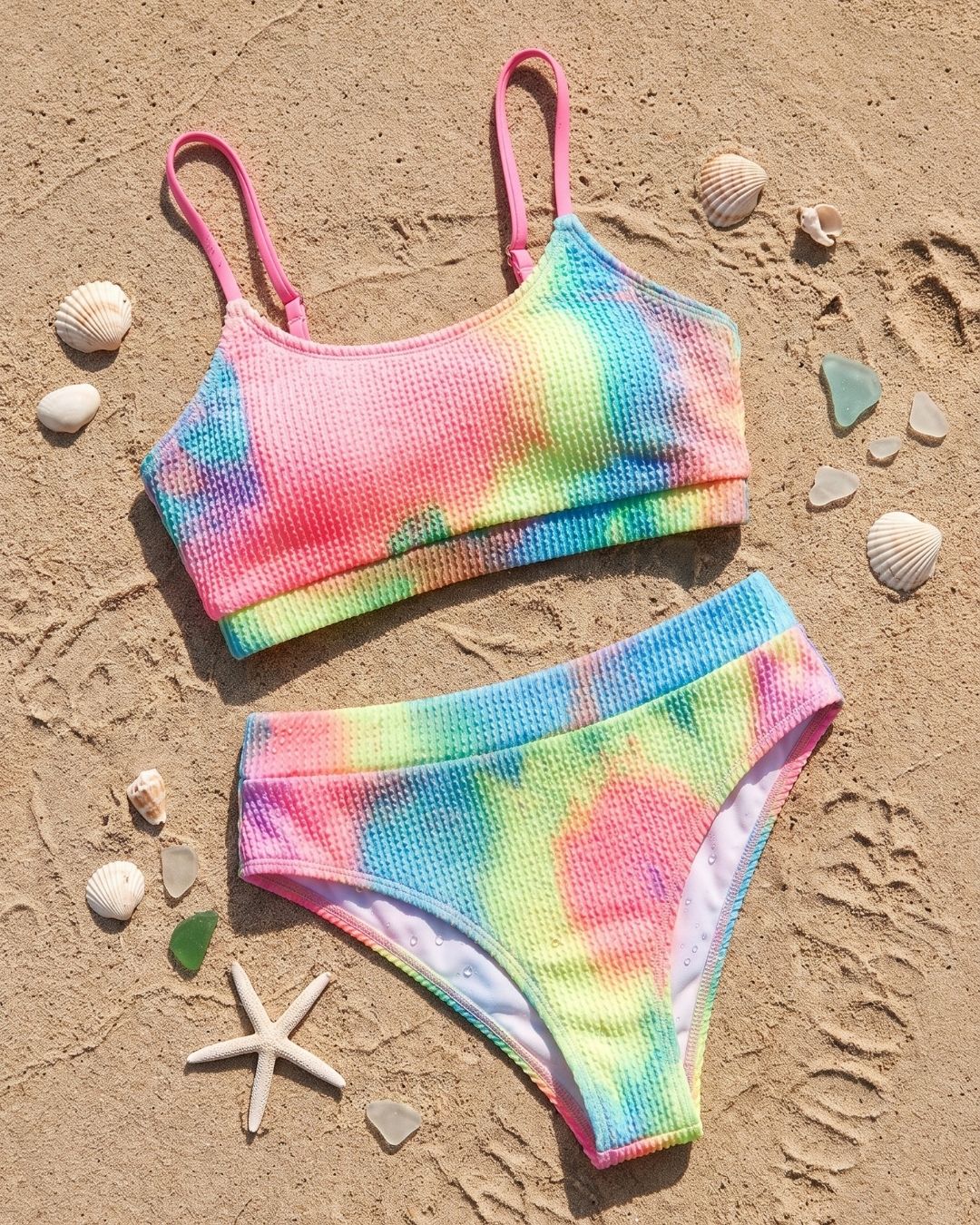 Biquíni Cintura Alta Texturizado Com Estampado Tie-Dye