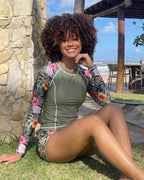 Conjunto de Praia Calções Com Estampado Tropical