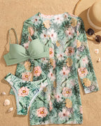 Biquíni + Saída de Praia Floral Estilo Resort Tropical