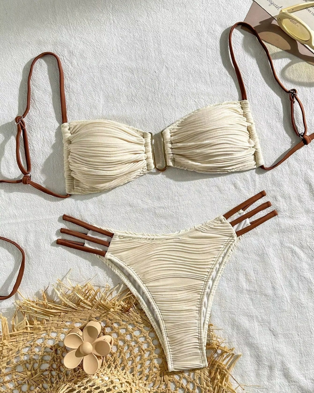 Biquíni Faixa Franzido Com Tiras Laterais Elegante