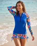 Conjunto de Praia Camisola UV Com Fecho E Calções Ajustáveis