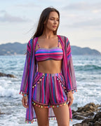 Conjunto Biquíni + Saída + Calções Étnico 4 Peças