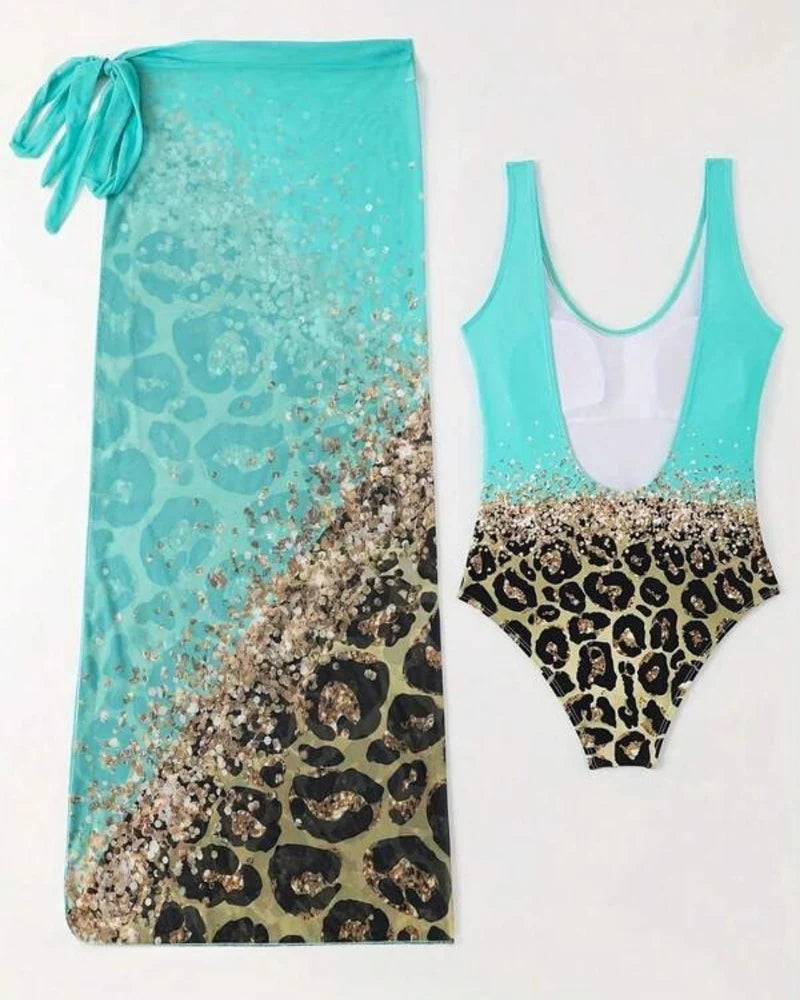 Fato de Banho + Saída de Praia Animal Print Estilo Resort