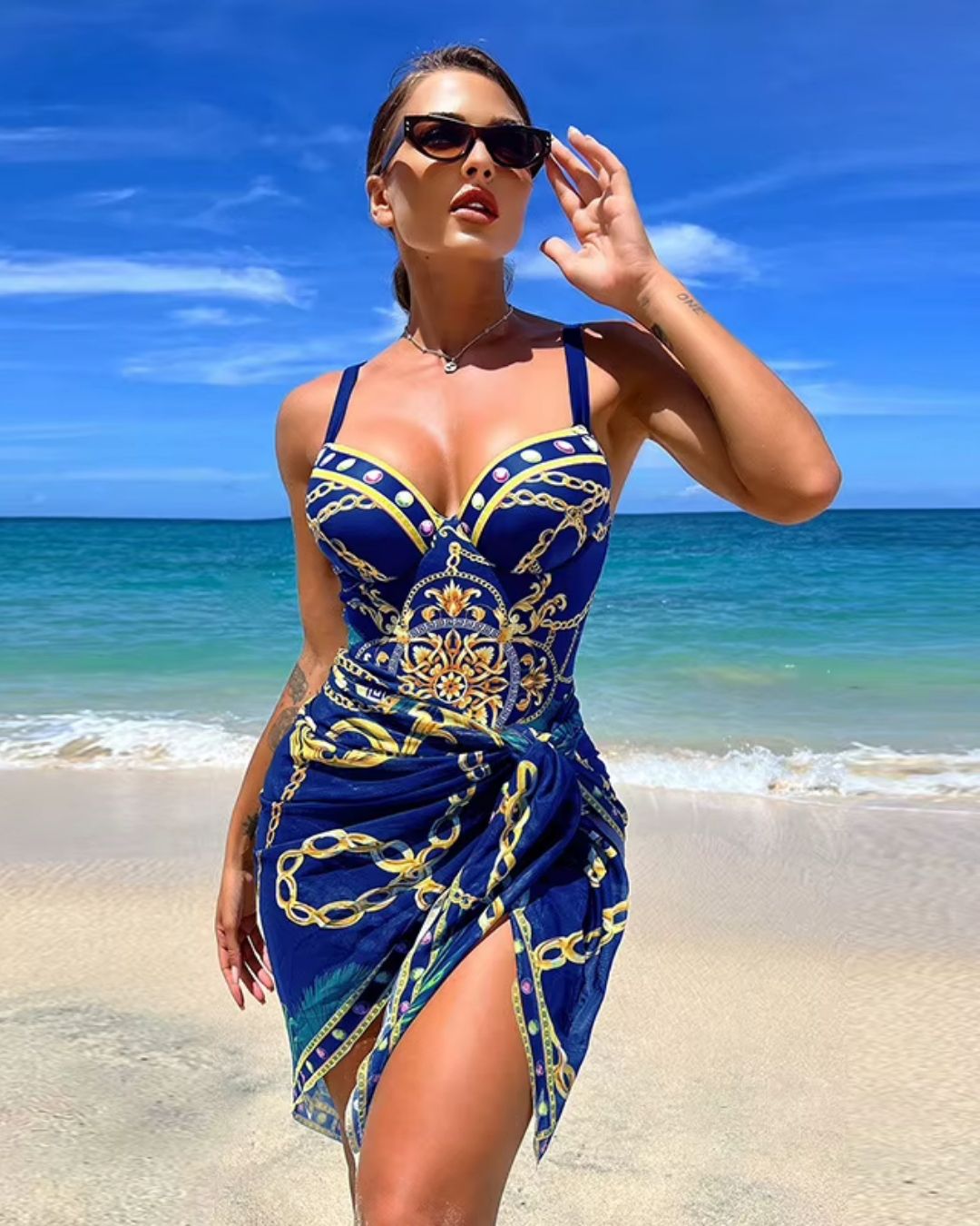 Fato de Banho + Saída de Praia Estampado Estilo Resort