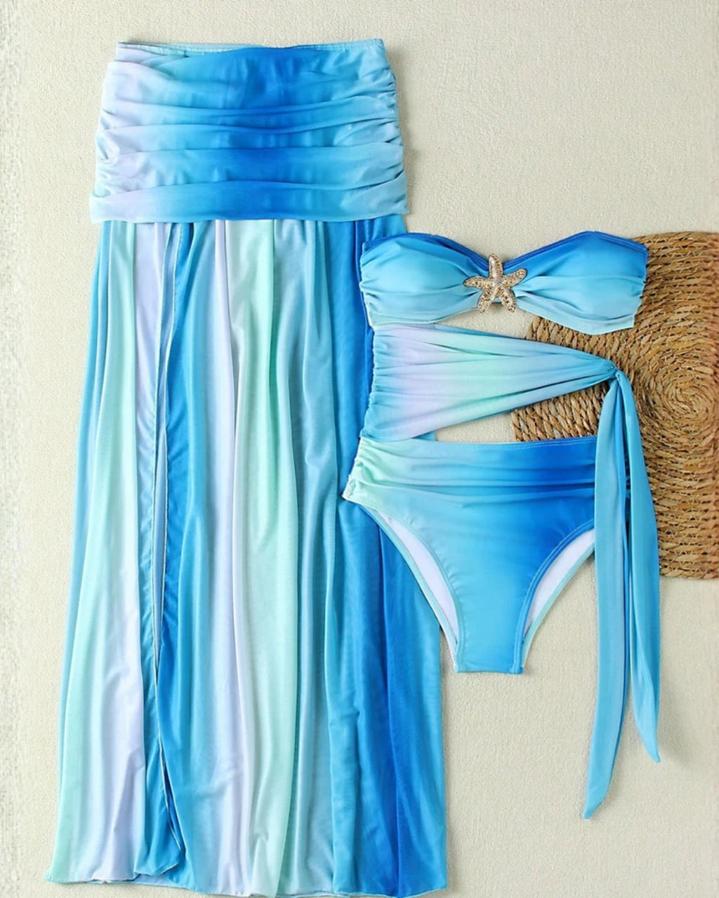 Fato de Banho Cai-Cai Drapeado + Saia Comprida Drapeada