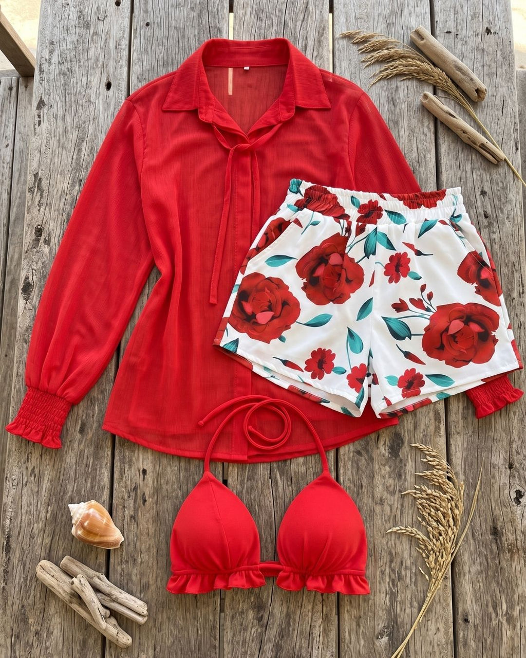 Conjunto de Praia Calções + Quimono Estampado Resort