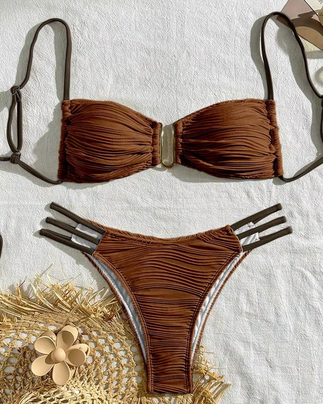 Biquíni Faixa Franzido Com Tiras Laterais Elegante