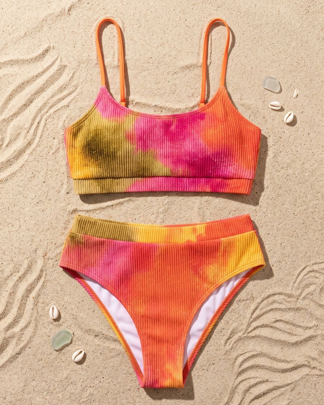 Biquíni Cintura Alta Texturizado Com Estampado Tie-Dye