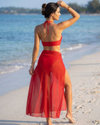 Biquíni Triângulo + Saia Pareô Comprida Com Racha