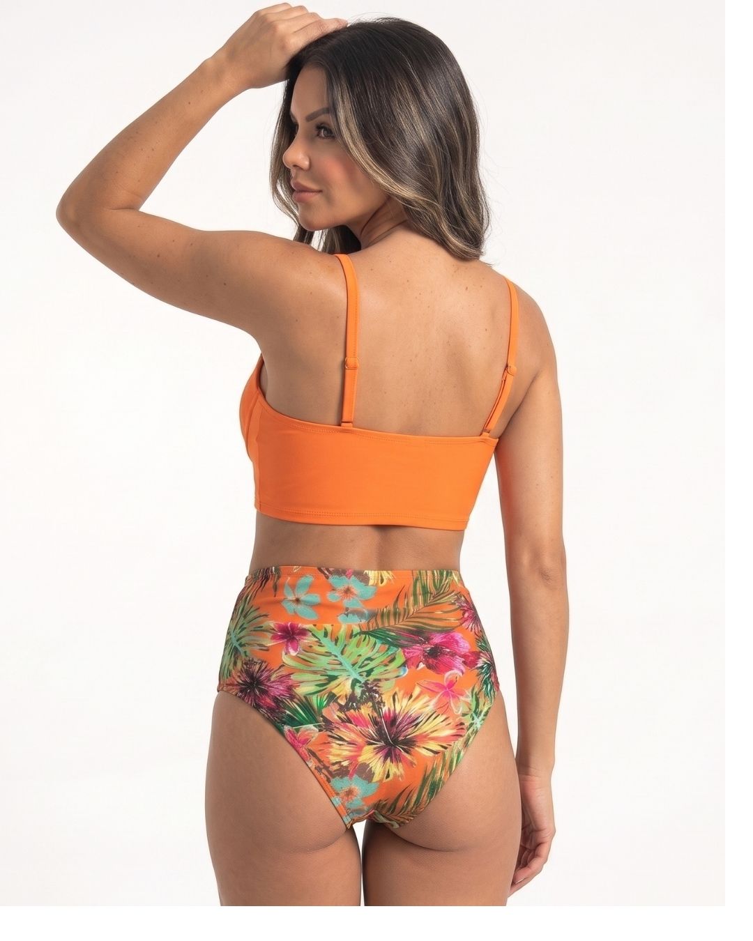 Biquíni + Saída de Praia Meia Taça Com Estampado Tropical