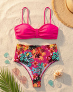 Biquíni Cintura Alta Estampado Com Top Bandeau Franzido