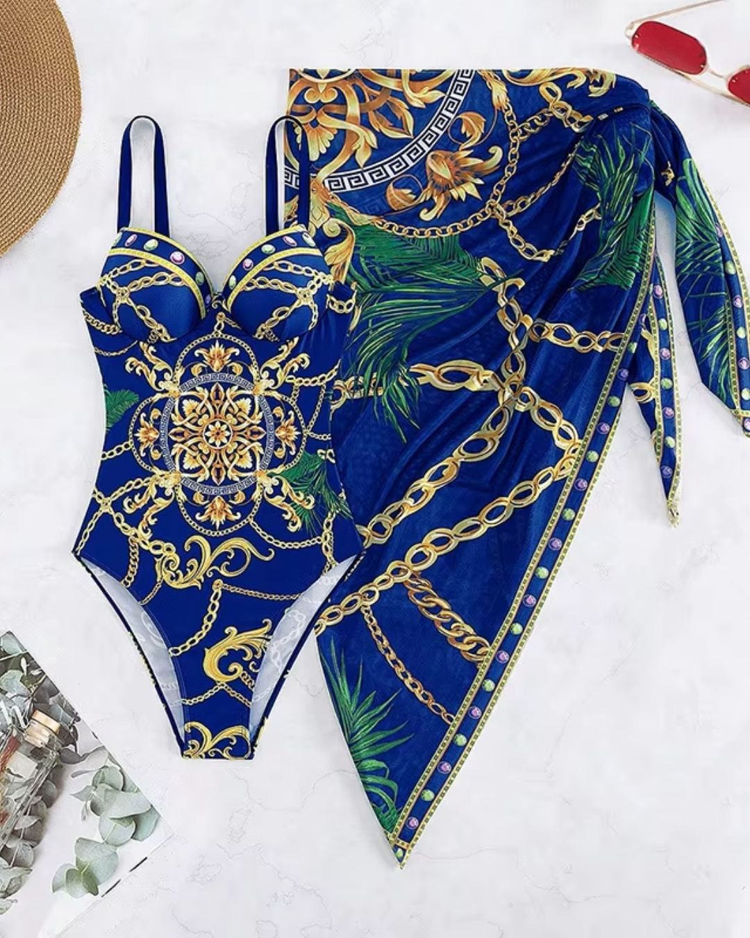 Fato de Banho + Saída de Praia Estampado Estilo Resort