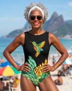 Fato de Banho Decote Alto Com Estampado Tropical Beija-Flor