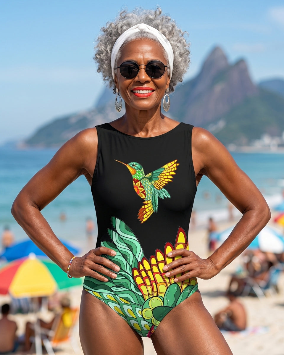 Fato de Banho Decote Alto Com Estampado Tropical Beija-Flor