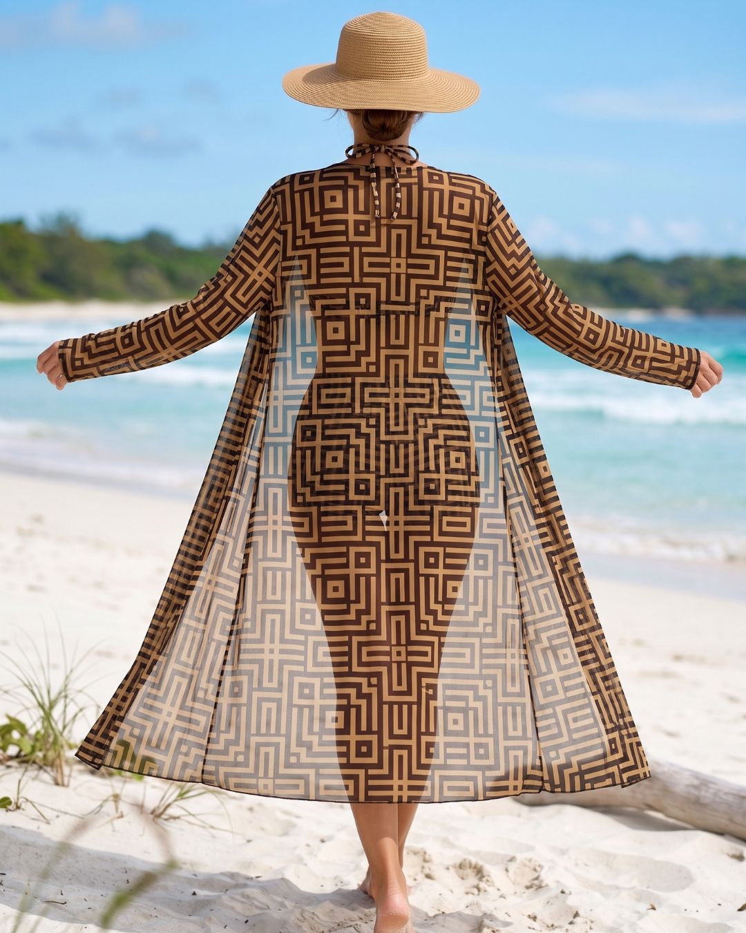 Conjunto de Praia Com Calções E Quimono Comprido