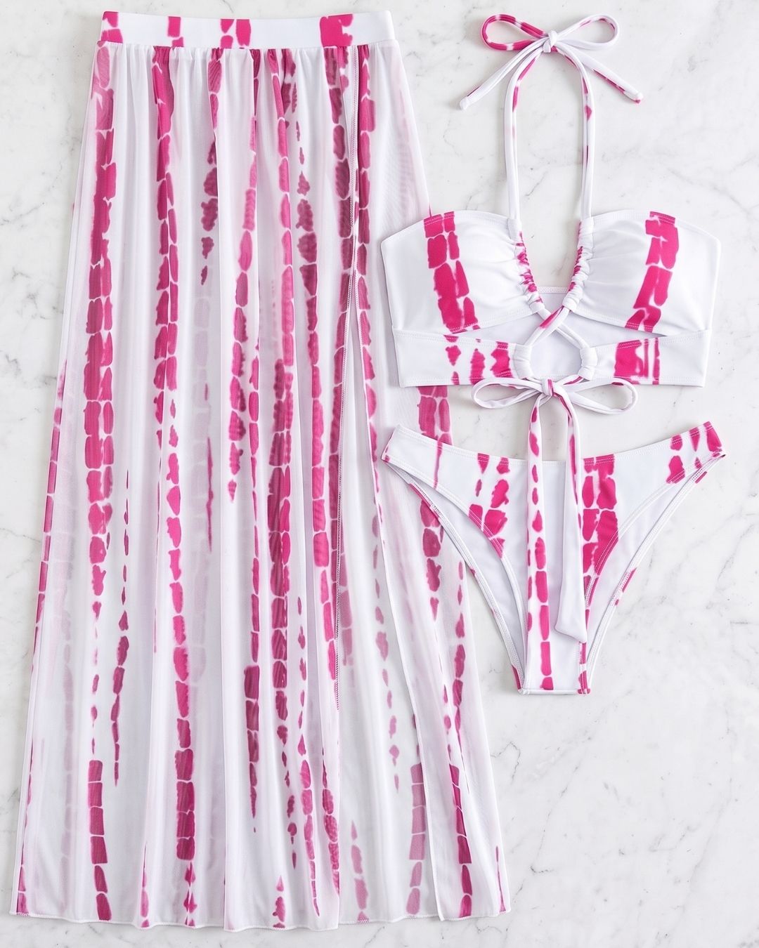 Biquíni + Saída de Praia Halter Estampado Estilo Resort