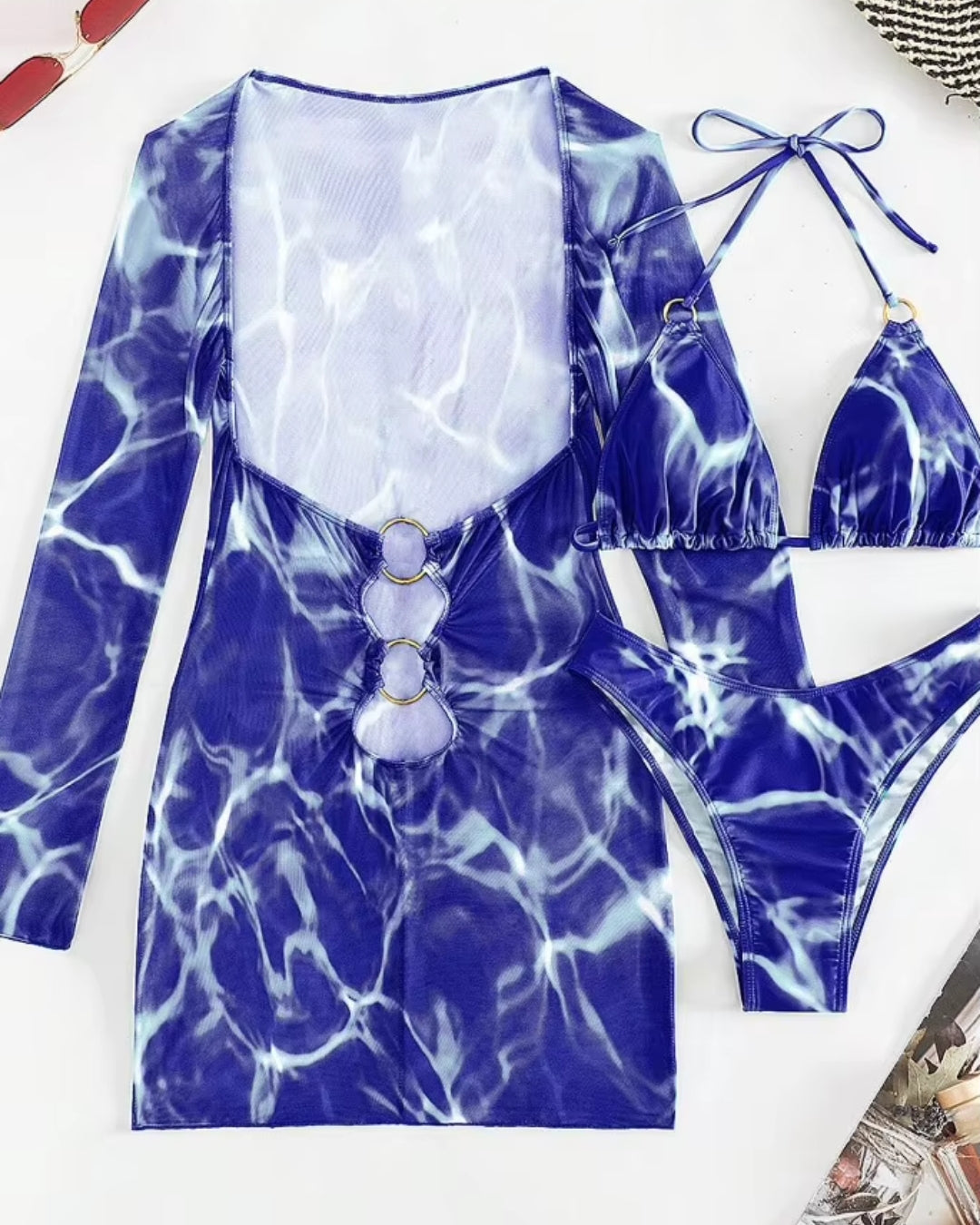 Biquíni Triângulo + Vestido Transparente Com Argolas