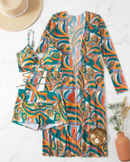 Biquíni + Saída de Praia Estampado Estilo Resort Retro